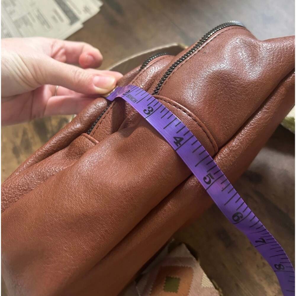 Southwestern bohemian chestnut brown faux leather mini one shoulder backpack - Picture 4 of 10